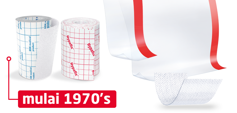 Gambar memperlihatkan dua contoh bahan plester fiksasi-luka-lebar oleh Leukoplast dan stempel waktu 1970-an.  Gambar memperlihatkan dua contoh bahan plester fiksasi-luka-lebar oleh Leukoplast dan stempel waktu 1970-an.